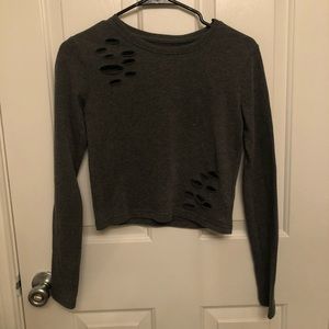 Grey Distressed Alphalete Long Sleeve Crop Top
